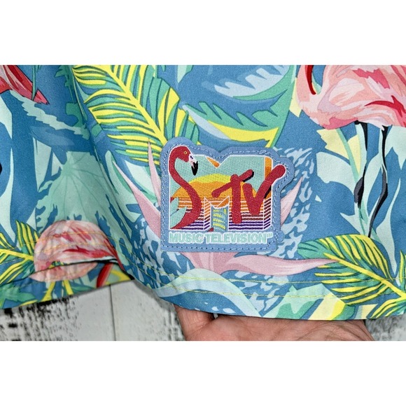MTV Flamingo Graphic Multicolor Mens Adult Logo Swim Shorts Size XL - Picture 3 of 6